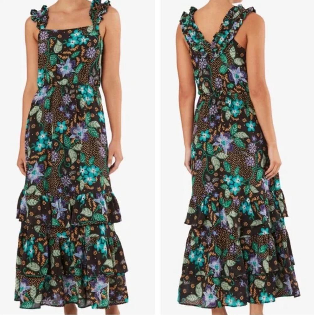 warm Charleston 100% Silk Maxi Dress in Dark Romantic Floral Size Small